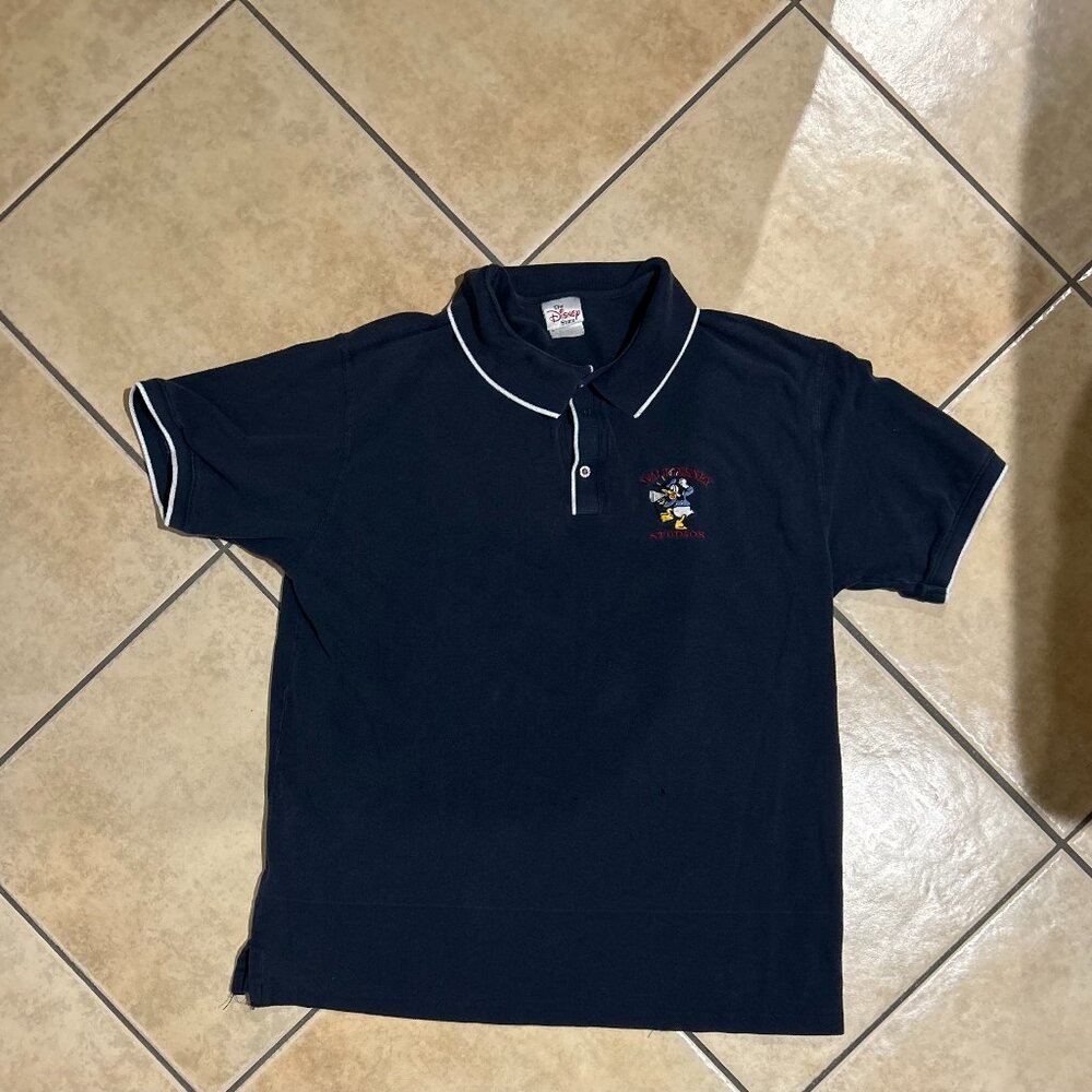 Vintage 90s Walt Disney Studios Donald Duck Mens XL Blue Polo Shirt